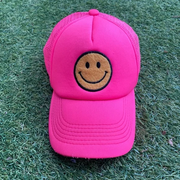 Pink Smiley Face Trucker Hat - Picture 2 of 5